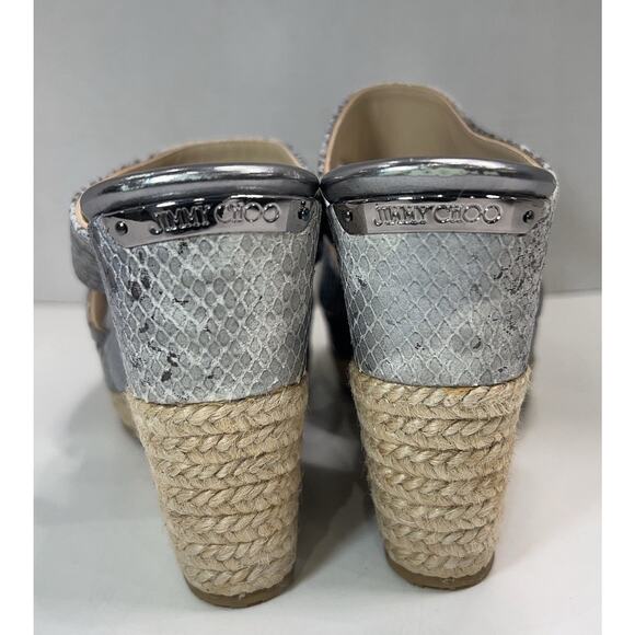 NEW Jimmy Choo Pecane Gray Silver Snake Print Wedge EU 37.5 - Picture 10 of 16
